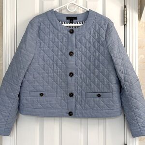 Ann Taylor Light Blue Quilted Short Silhouette Versatile 100% Cotton Jacket. EUC